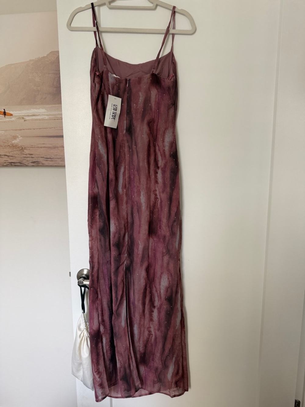 Sleeveless Marble-Print Slip Dress in Mauve - Picture 2 of 3